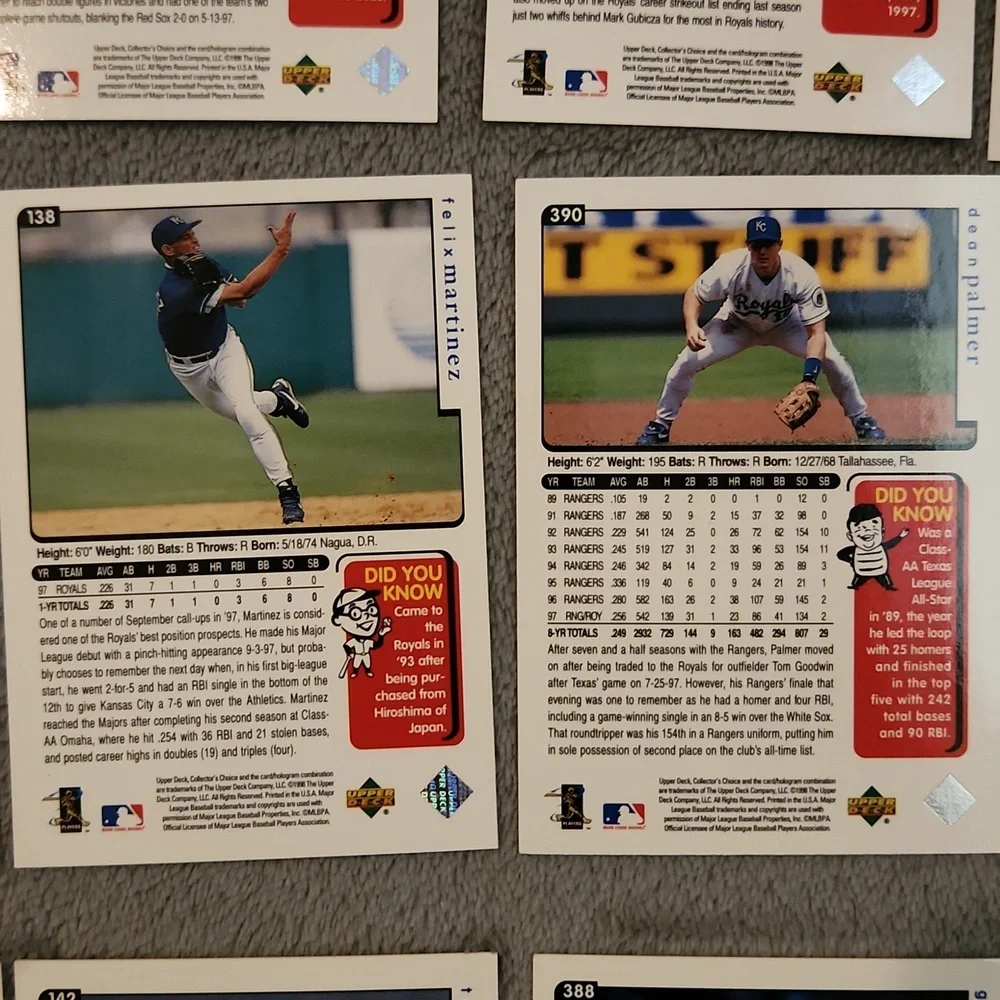 Vintage 1998 Upper Deck Royals Baseball Trading Cards